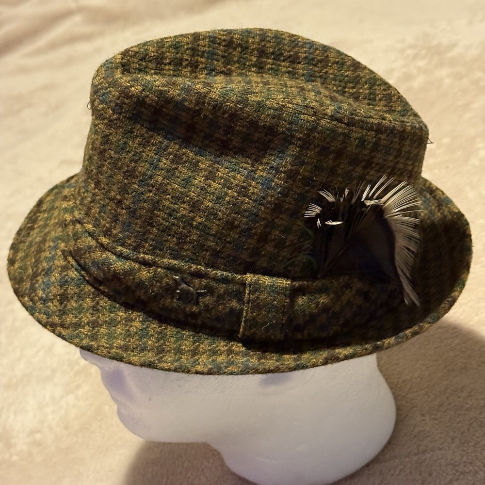ICONIC BERG 5TH AVE. 60's VTG Tweed Wool Houndstooth Pattern Fedora Hat Size 7